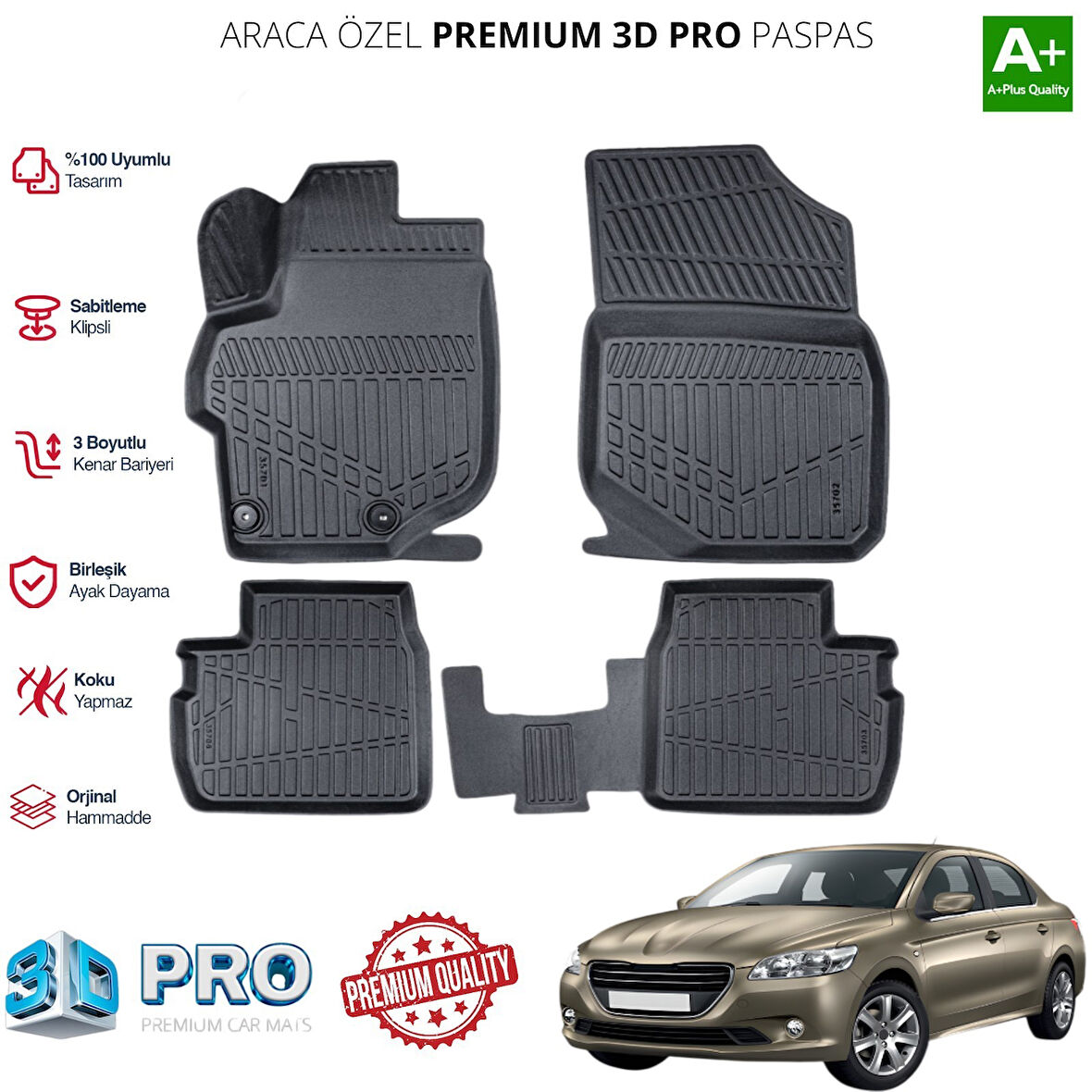 PEUGEOT 301 ARACA ÖZEL 3D PASPAS 2013 2014 2015 2016 2017 2018 2019 2020 2021