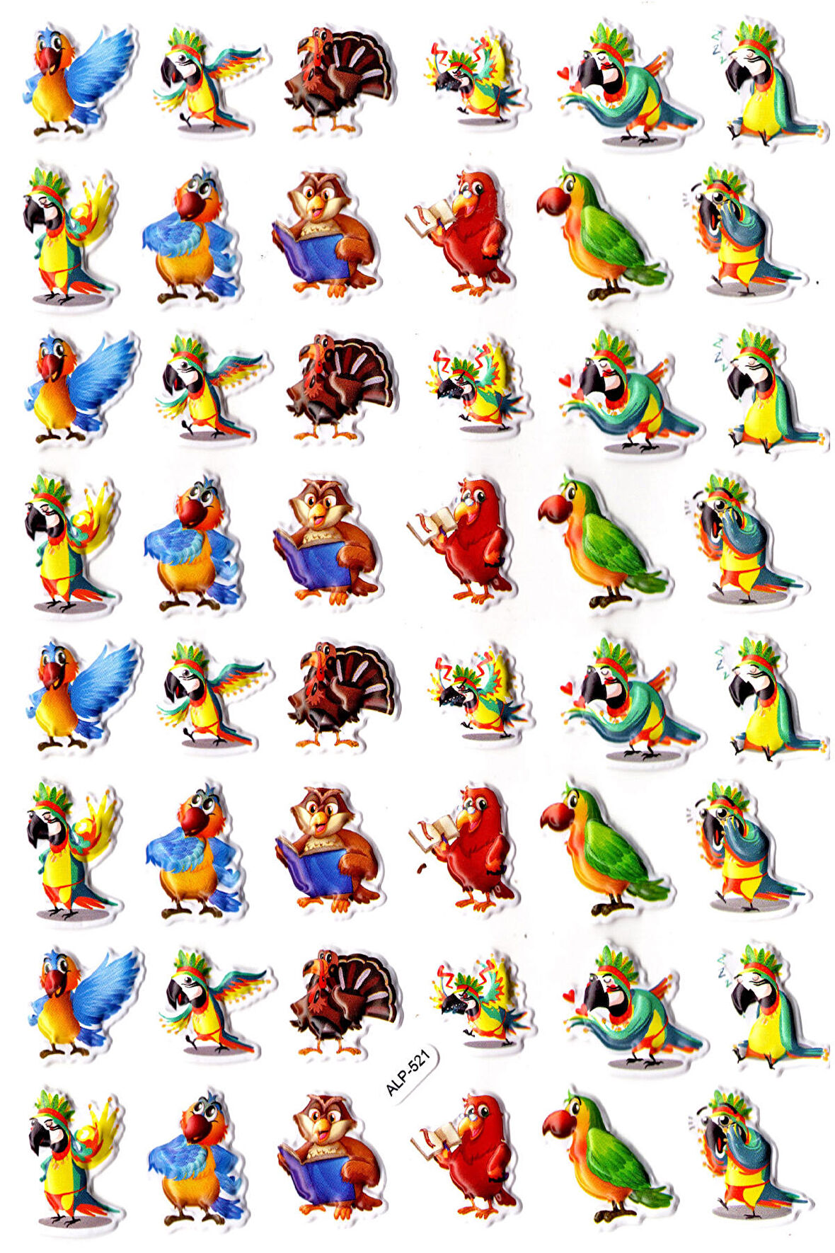 Sticker Kabartmalı A4 Boyutunda Stiker Defter, Planlayıcı Etiket-(lim521) - Bilgin Papağan, Baykuş