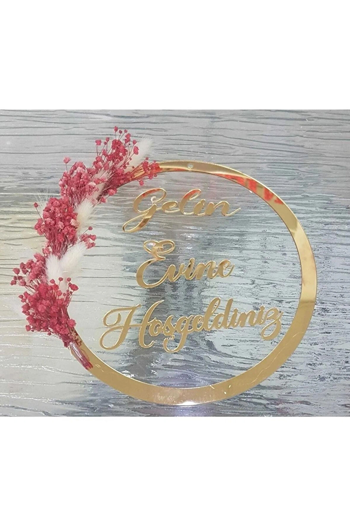 Gelin Evine Hoşgeldiniz Yazılı Kapı Süsü, Duvar Dekoru, Duvar Süsü 18 Cm Çapında