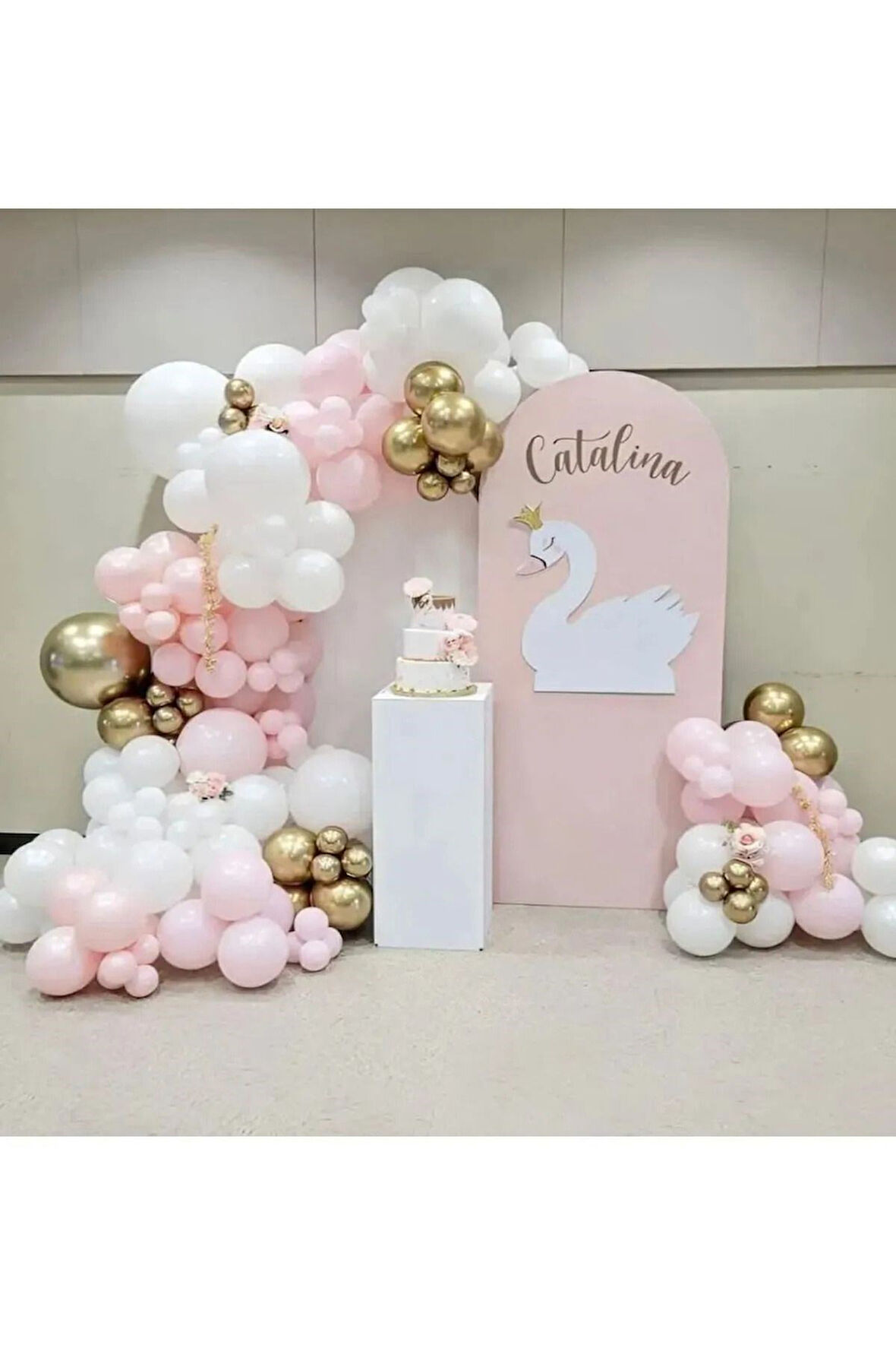 GOLD KROM BEYAZ MAKARON PEMBE 100 LÜ BALON SETİ