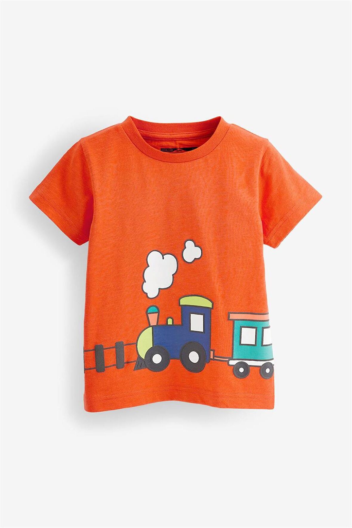 Çocuk %100 Pamuk Tren Baskılı Turuncu T-shirt