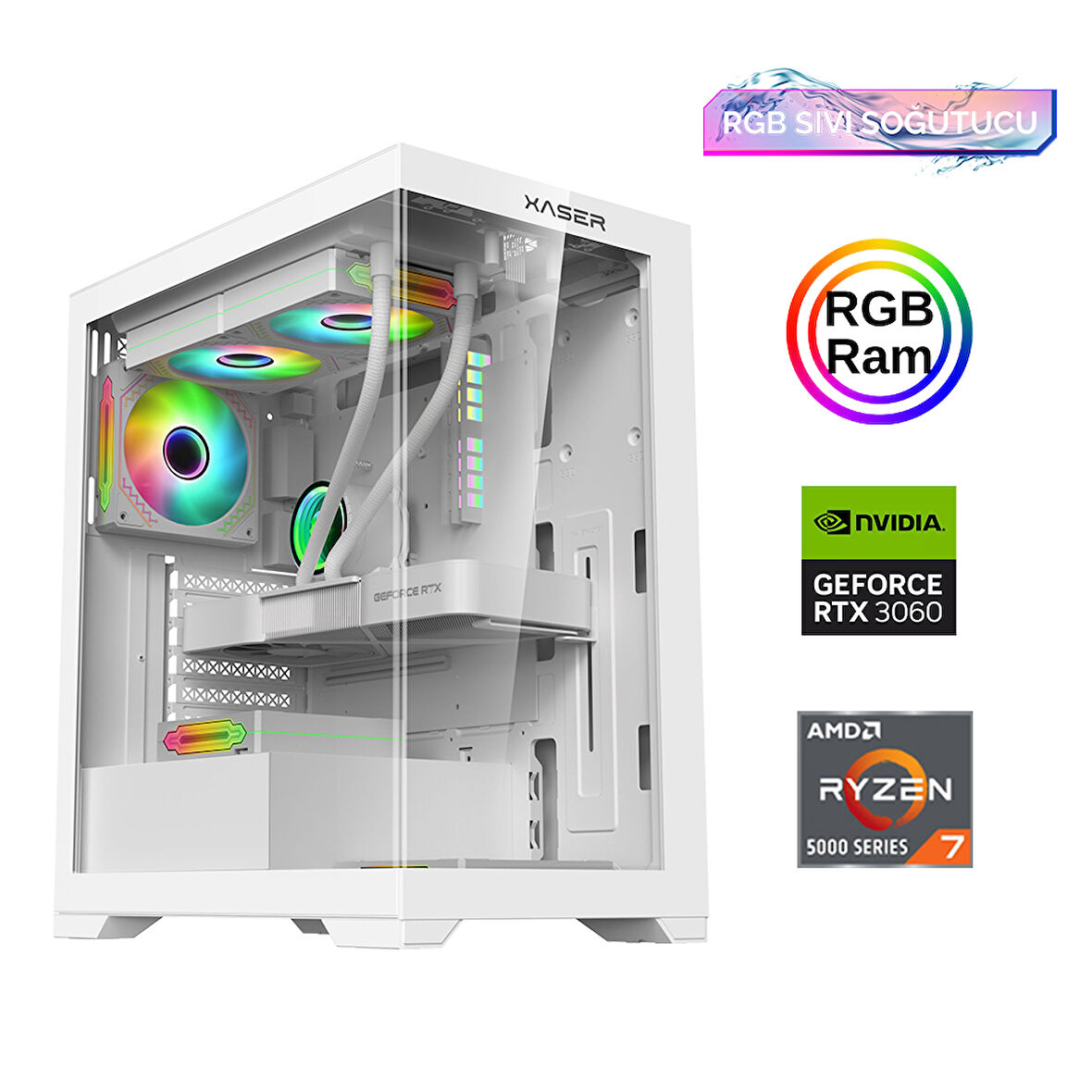 Xaser Xsr823 Ryzen 7 5700x 16GB Ram 512GB M.2 NVMe SSD 12GB RTX3060 Sıvı Soğutma Oyuncu Bilgisayarı