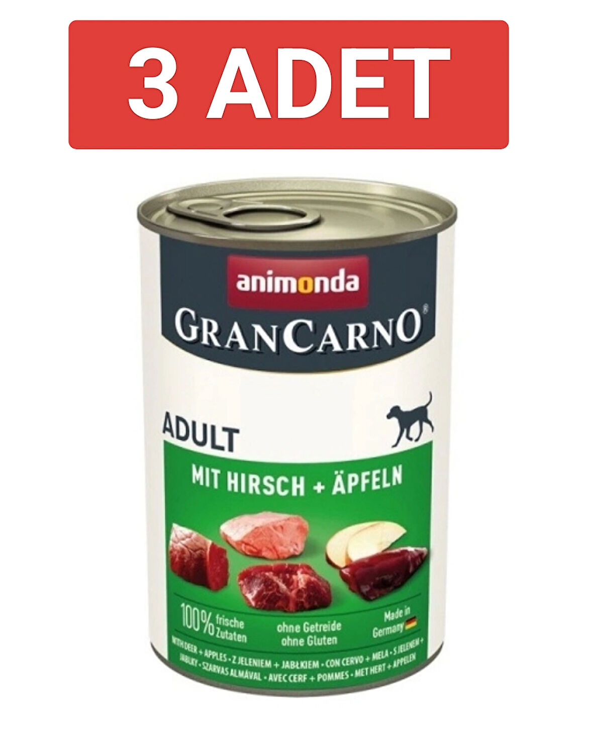 Animonda Gran Carno Elmalı Geyikli Yetişkin Köpek Konservesi 400gr x 3 Adet