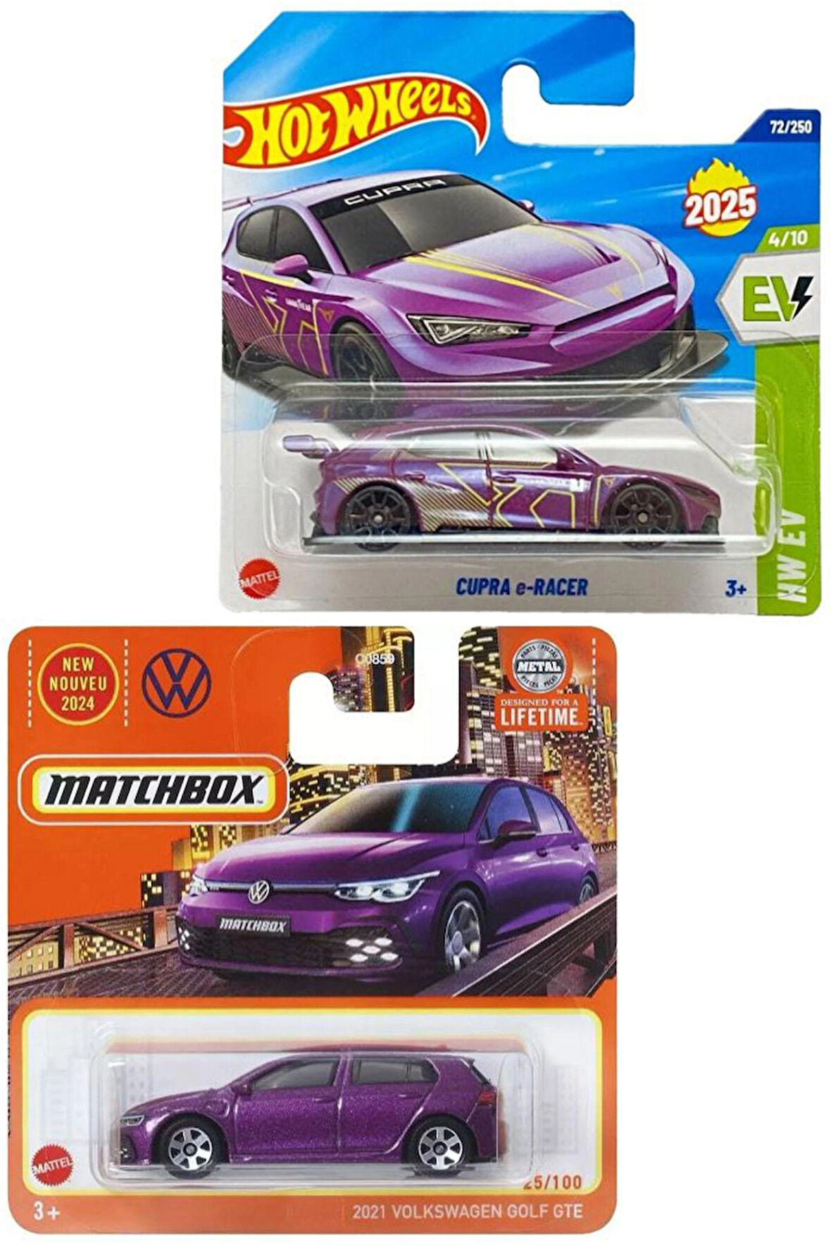 2 Araç Set - Matchbox 2021 Volkswagen Golf GTE & Hot Wheels Cupra e-Racer (1/64)
