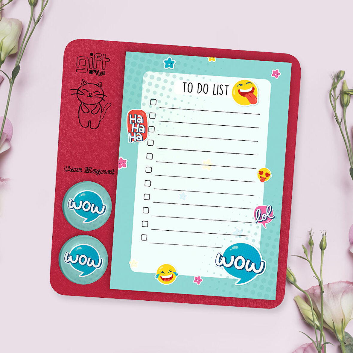 'Cam Magnet Rozetli To Do List Mini Set - Wow Not Defteri