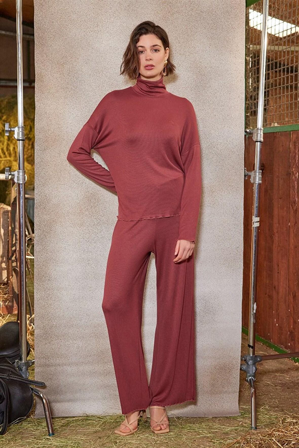 Monamise Kadın Balıkçı Yaka Çizgi Desenli Pijama Takımı 21133