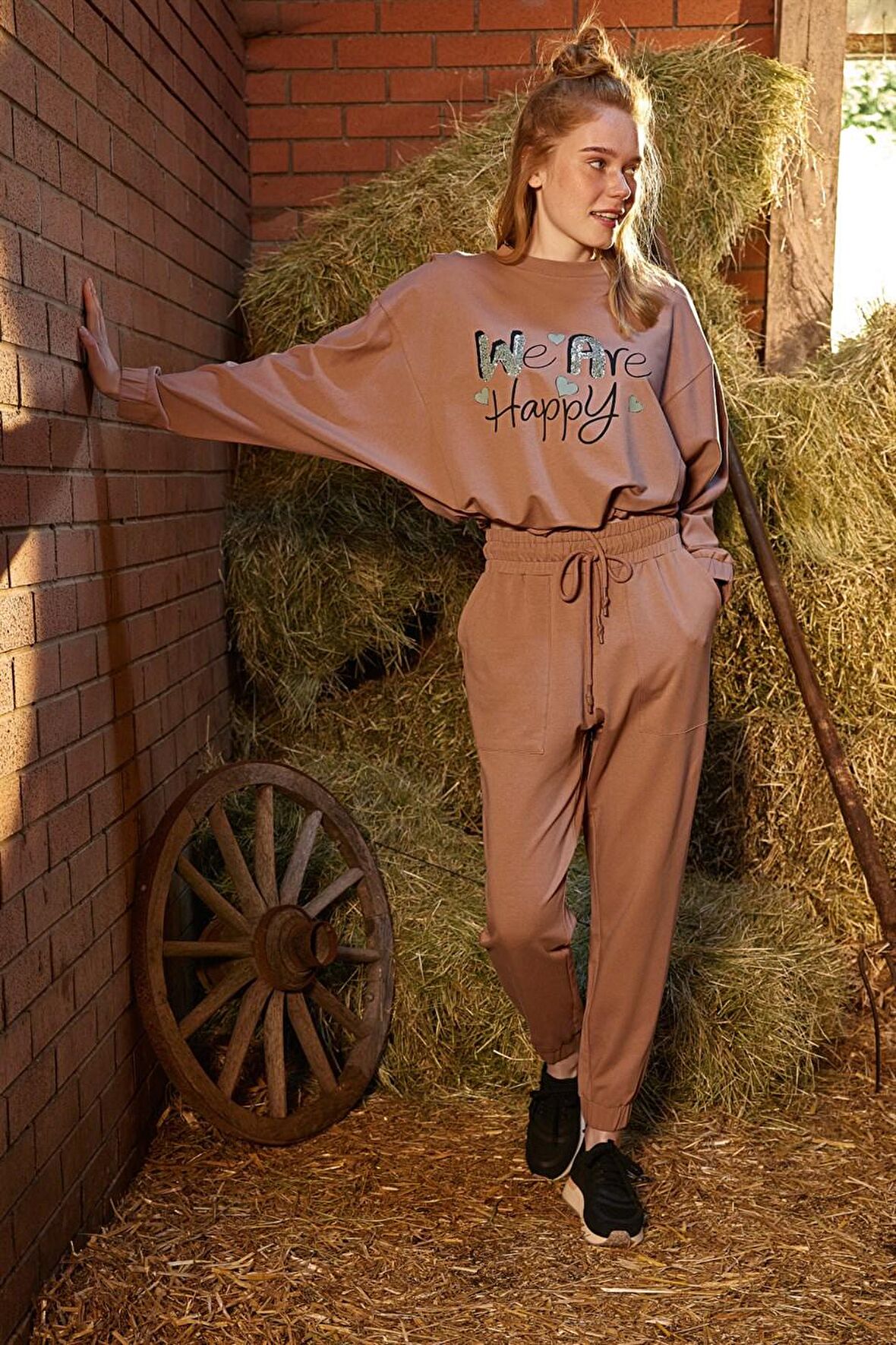 Monamise Kadın Yazı Baskılı "We Are Happy" Pijama Takımı 21156