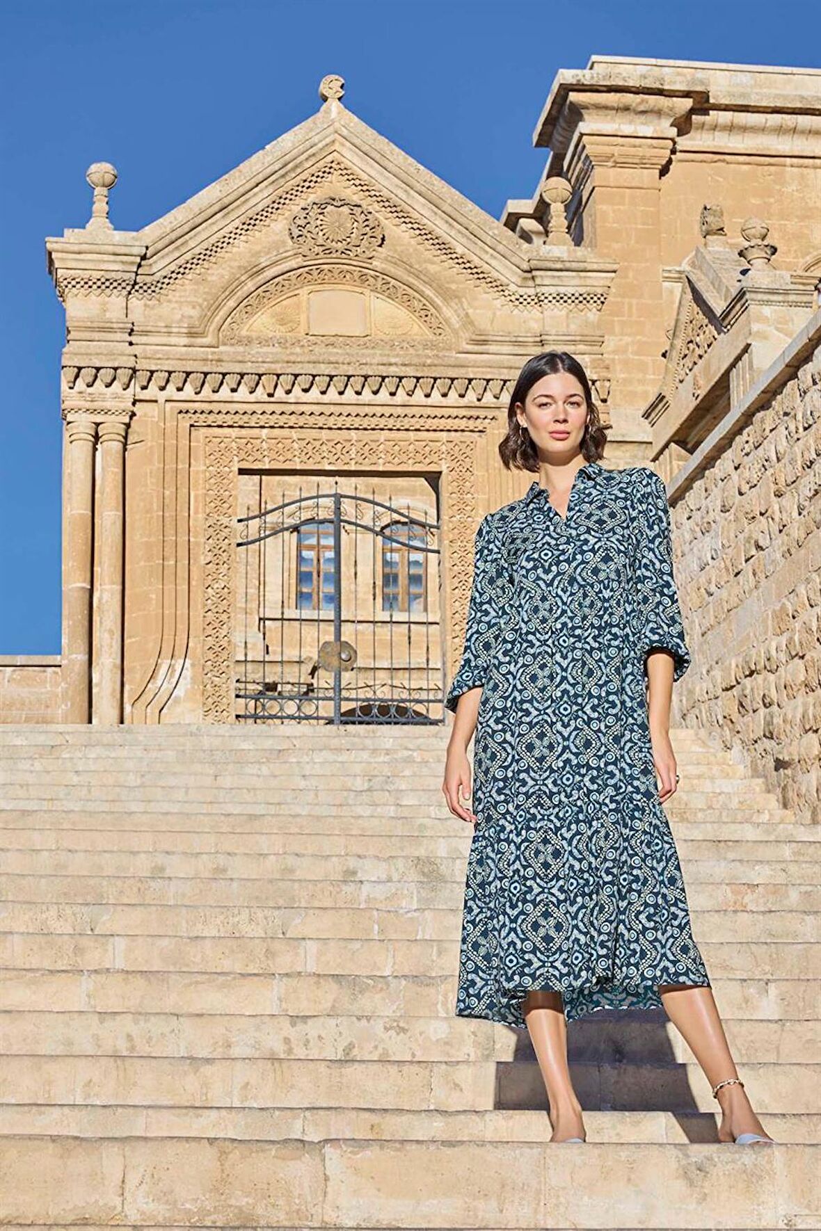 Monamise Kadın Etnik Desenli Truvakar Kollu Elbise 23017 