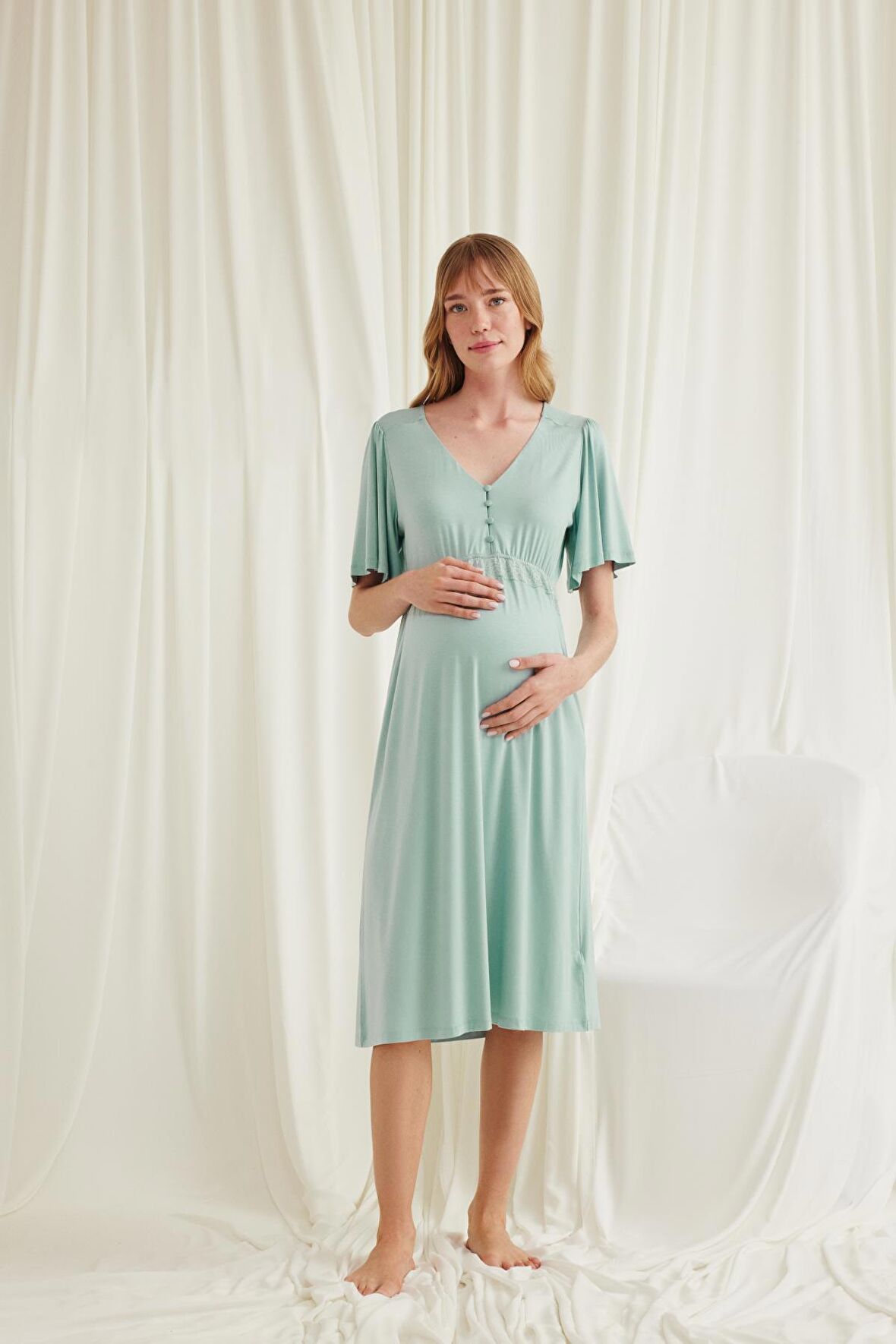 Monamise Kadın Dantelli Önü Düğmeli Hamile Lohusa Gecelik 18600 