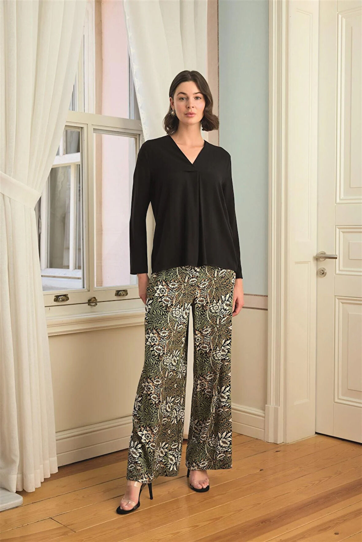 Monamise Kadın Çiçek Yaprak ve Etnik Desenli Uzun Kollu Pijama Takımı 24149 
