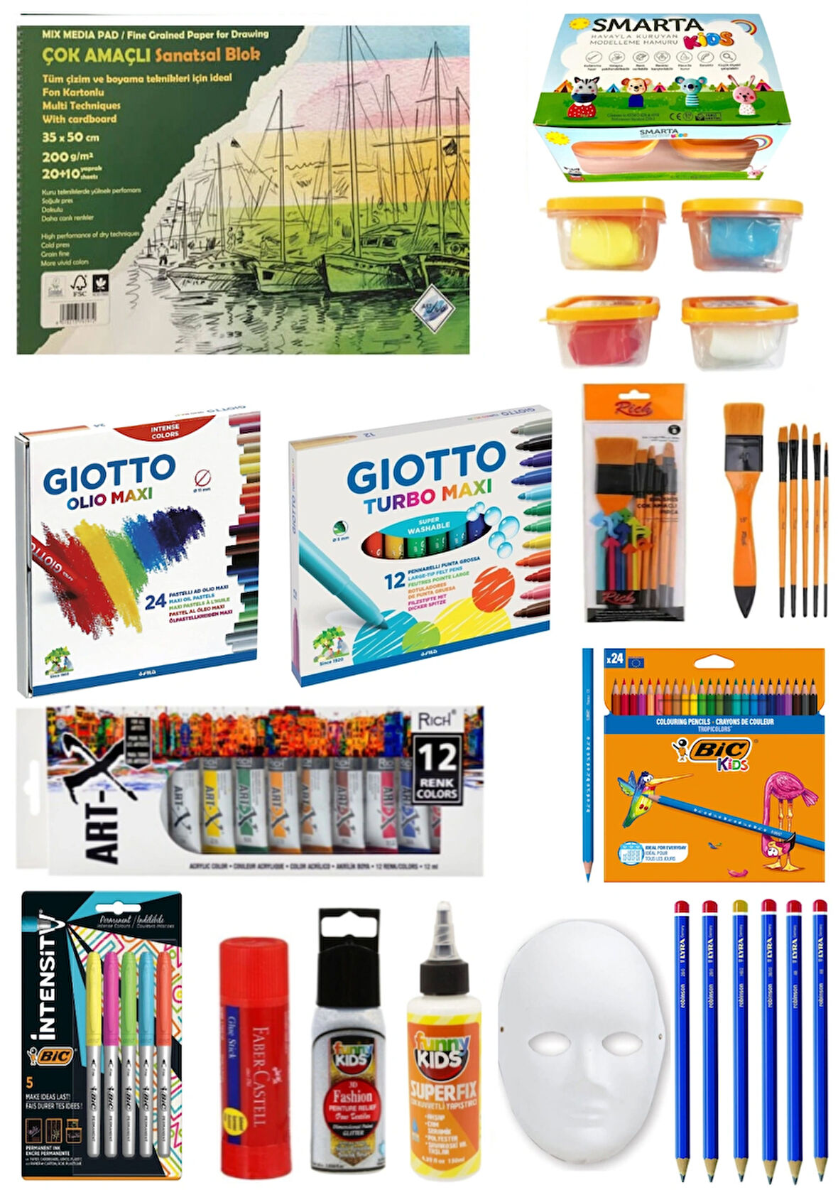Art Liva Resim Defteri Fon Kartonlu 35x50 İntensity Markör Karışık 5'Li Sanatsal Gereçler Set 8