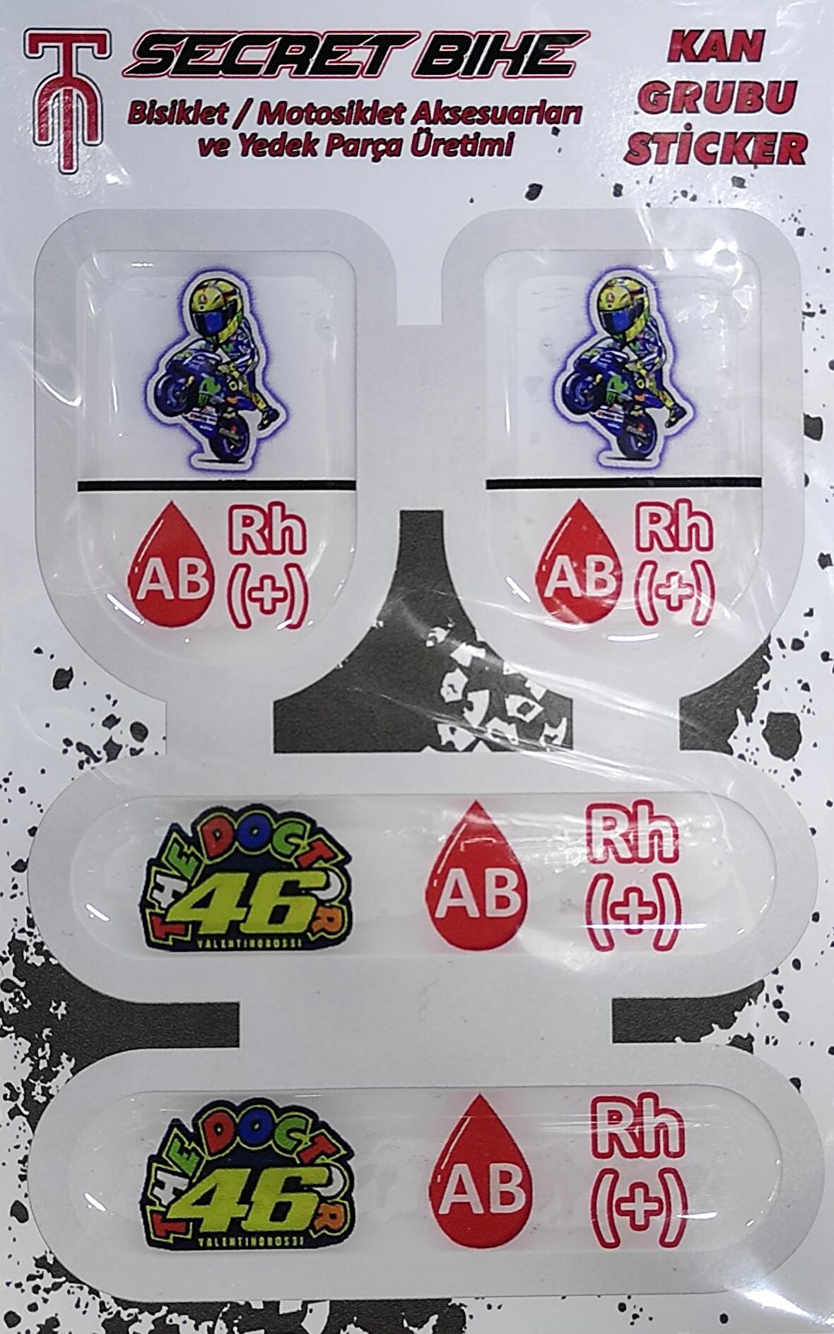 Secret Bike Mavi Motosiklet Ve Kask Kan Grubu Sticker AB Rh (+) Pozitif