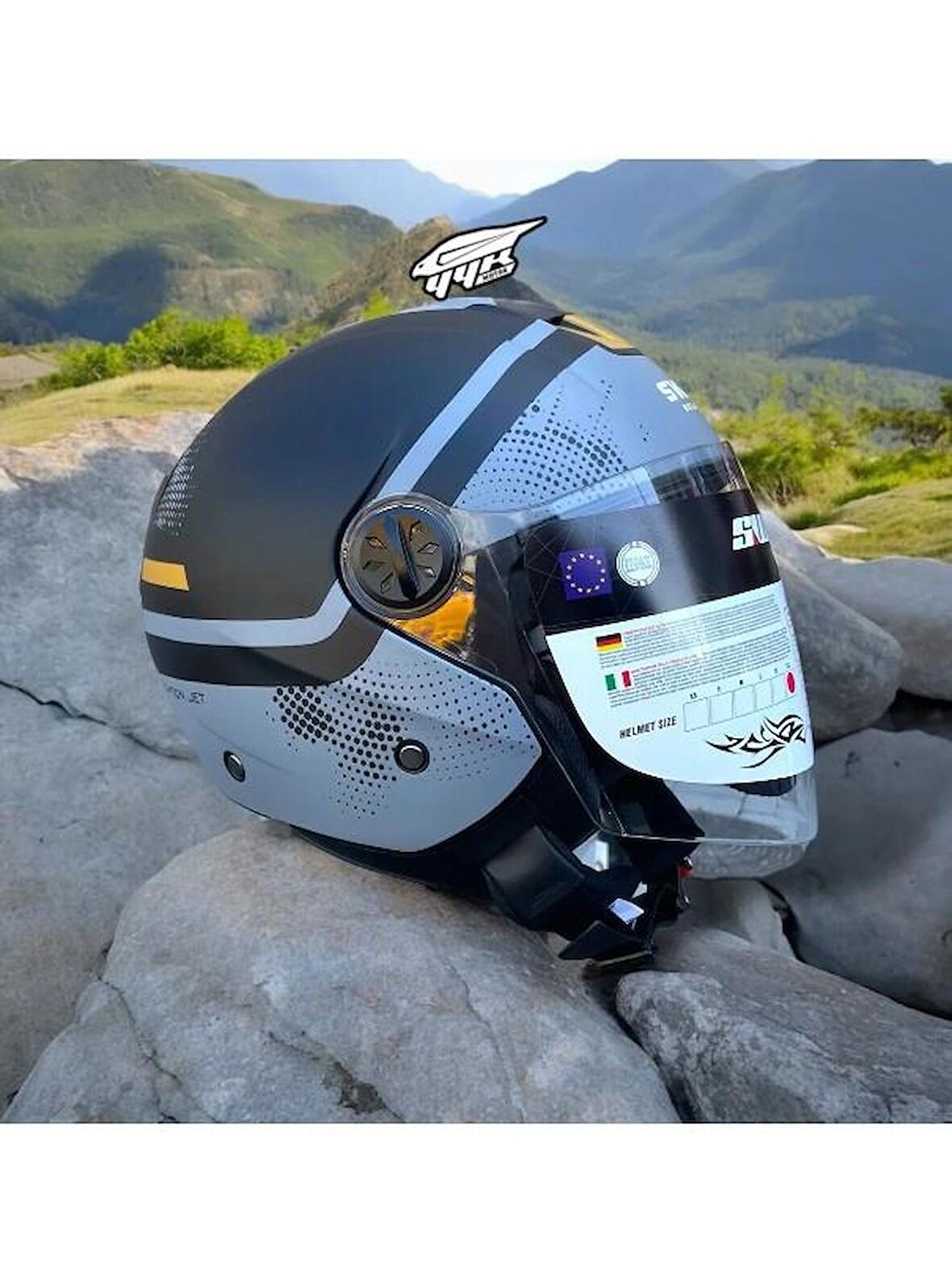 Sway 715 Şeffaf Vizörlü Yarım Motosiklet Scooter Kaskı L Beden Gemini Grey