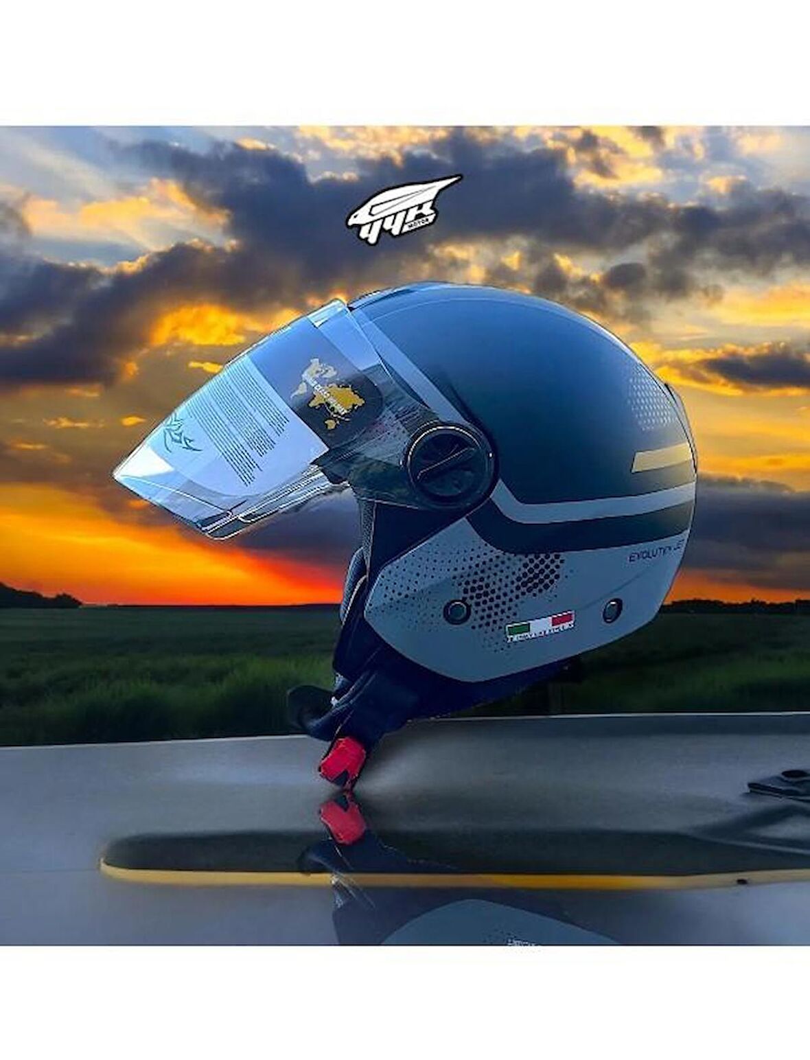 Sway 715 Şeffaf Vizörlü Yarım Motosiklet Scooter Kaskı 2XL Beden Gemini Grey