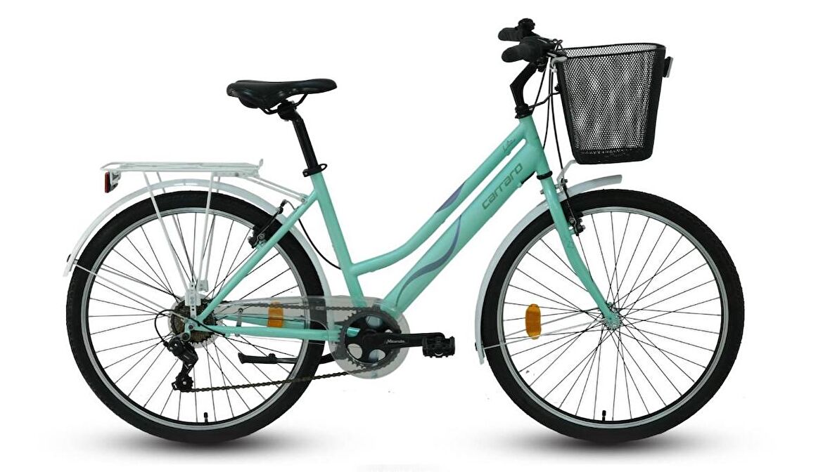 Carraro Lila 26 Jant V-Fren 44 Cm Kadro Bayan Sepetli Şehir Bisikleti Su Yeşili
