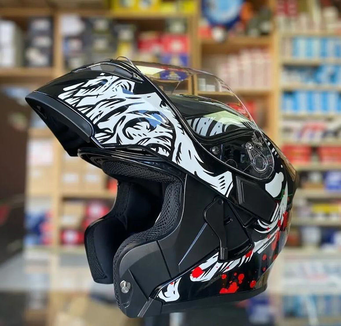 KC 902 Full Face Çene Açılır Güneş Vizörlü Motosiklet Kaskı L Beden Kuru Kafa