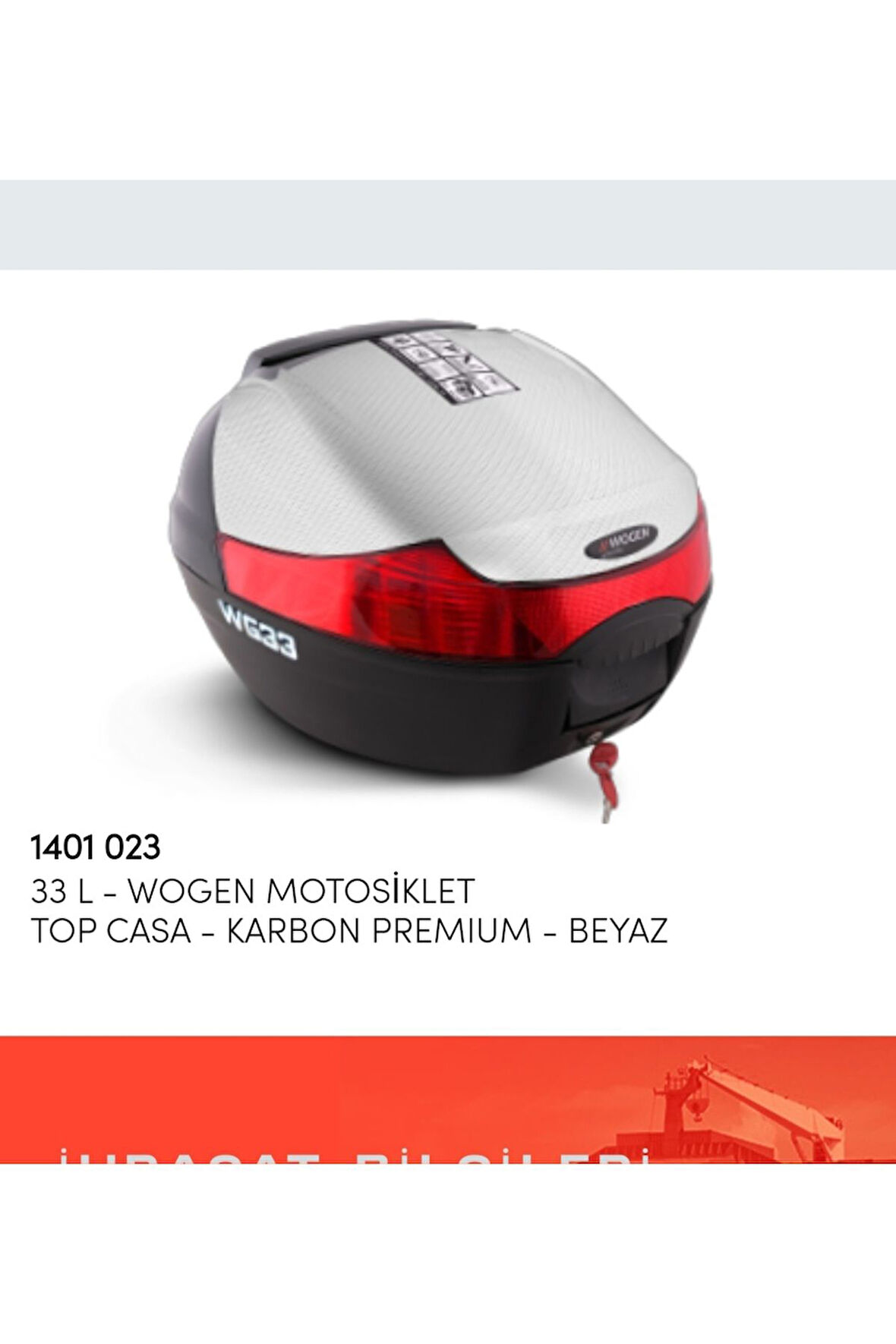 Wogen 33 Litre Sırt Dayamalı Premium Karbon Motosiklet Arka Çanta Beyaz  Topcase 