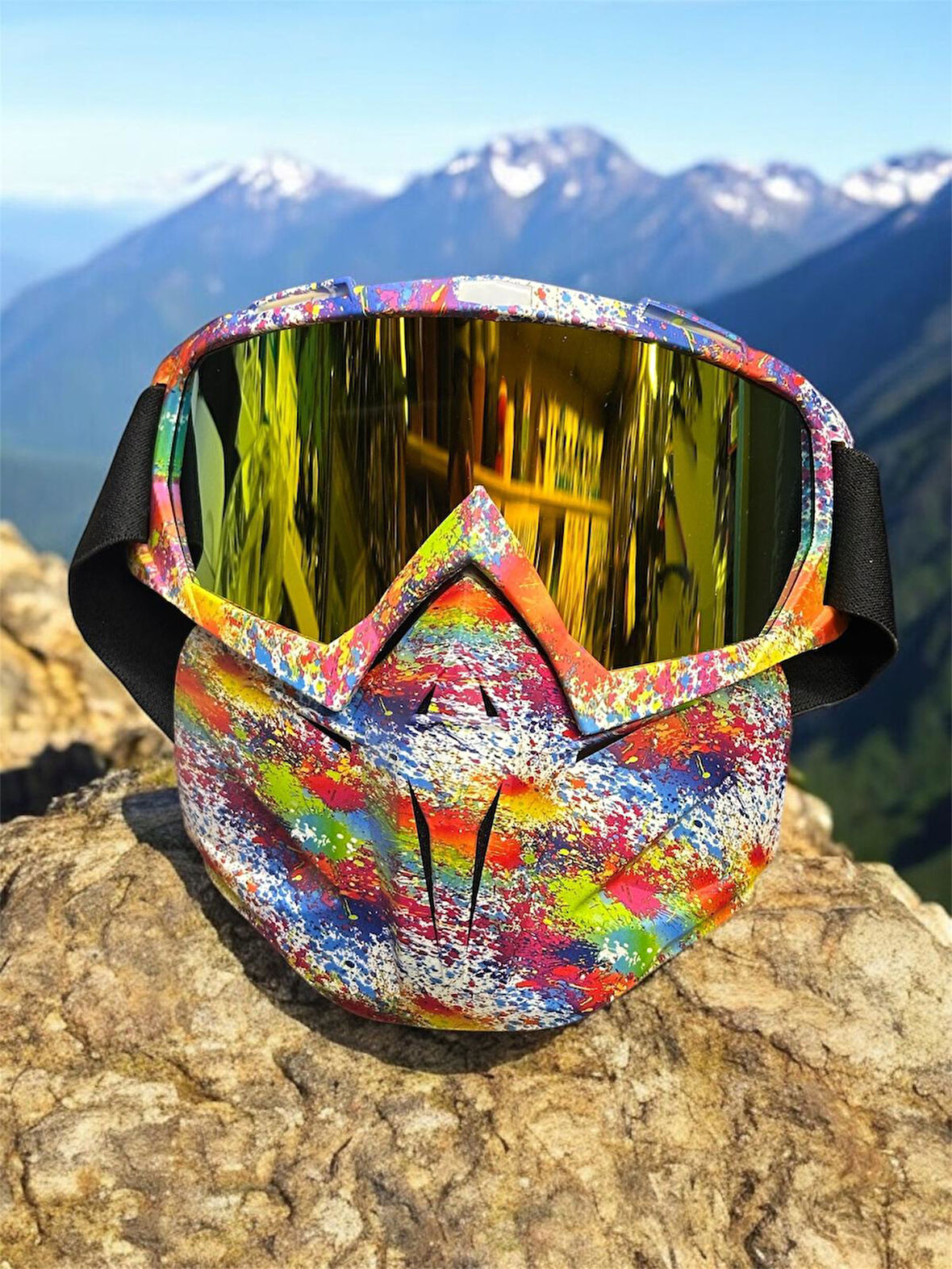 Tex 710 Jet Maske Bisiklet Motosiklet Kayak Çok Amaçlı Maske Sarı Aynalı Gözlük Colorfull