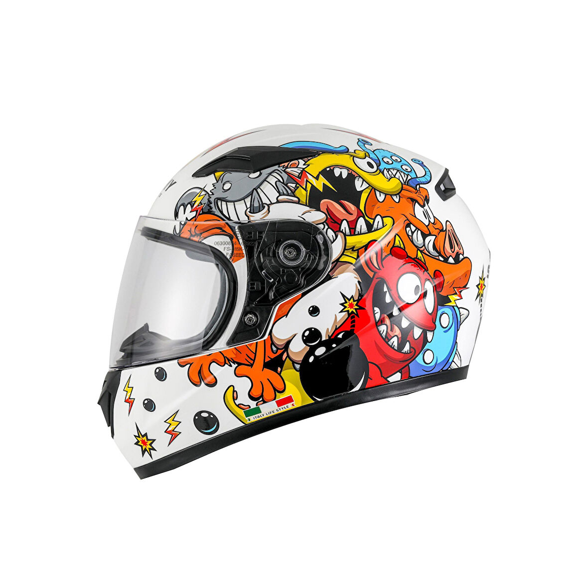 Sway 815K Full Face Şeffaf Vizör Çocuk Motosiklet Kaskı L Beden Monster Model