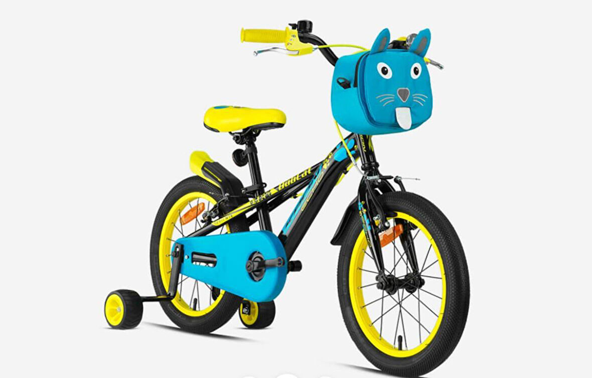 Kron BOBCAT 16 Jant Vitessiz V-Fren Çantalı Çocuk Bisikleti Siyah Mavi Sarı