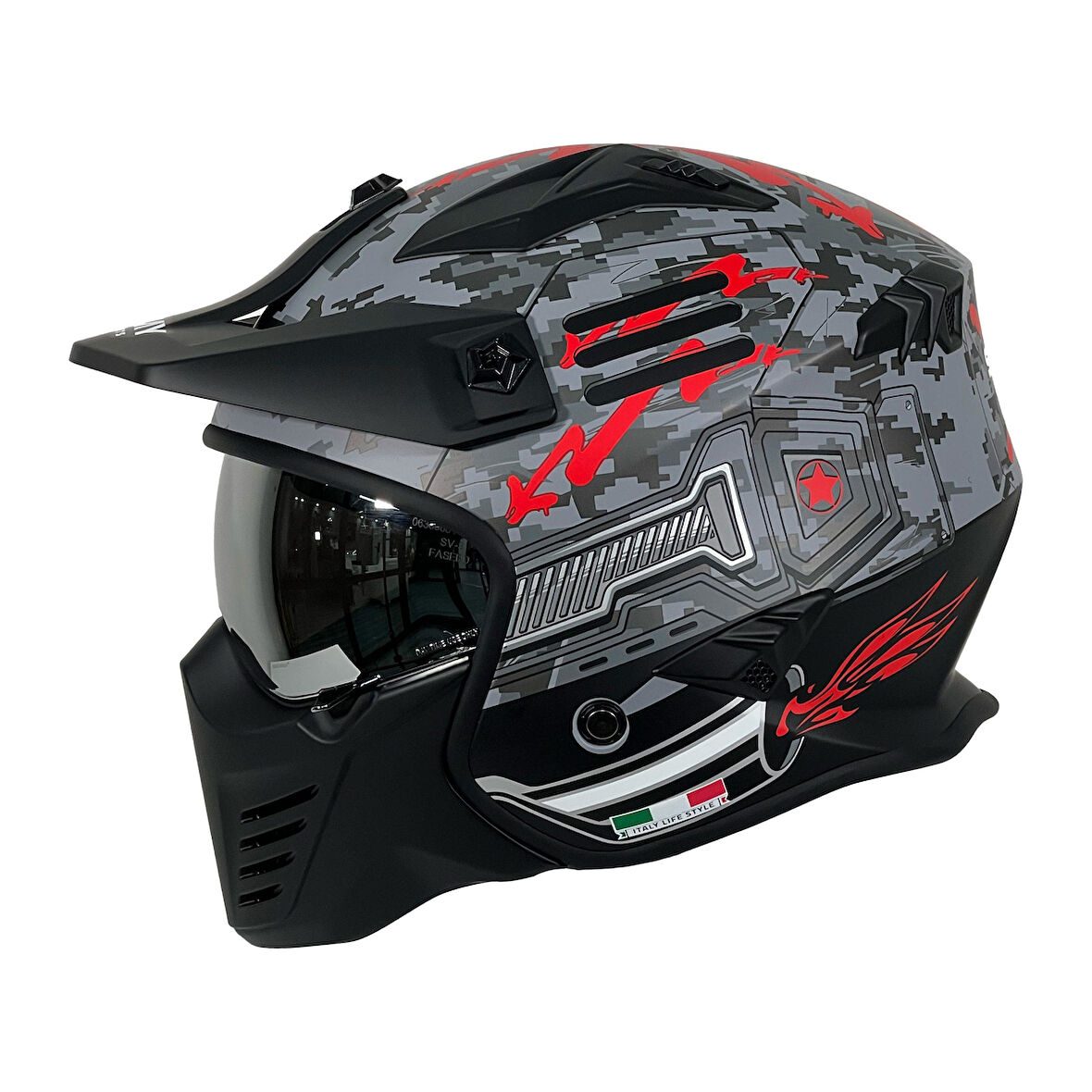 Sway X2 Tokyo Trooper Modüler Full Face Çene Sökülebilen Motosiklet Kaskı M Beden Siyah Kırmızı