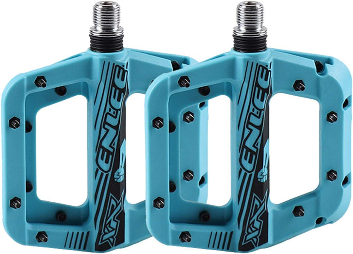 Enlee Renkli Çivili Kaymaz Platform Pedal MTB Rulmanlı Plastik Alüminyum Pedal Ultra Hafif Mavi