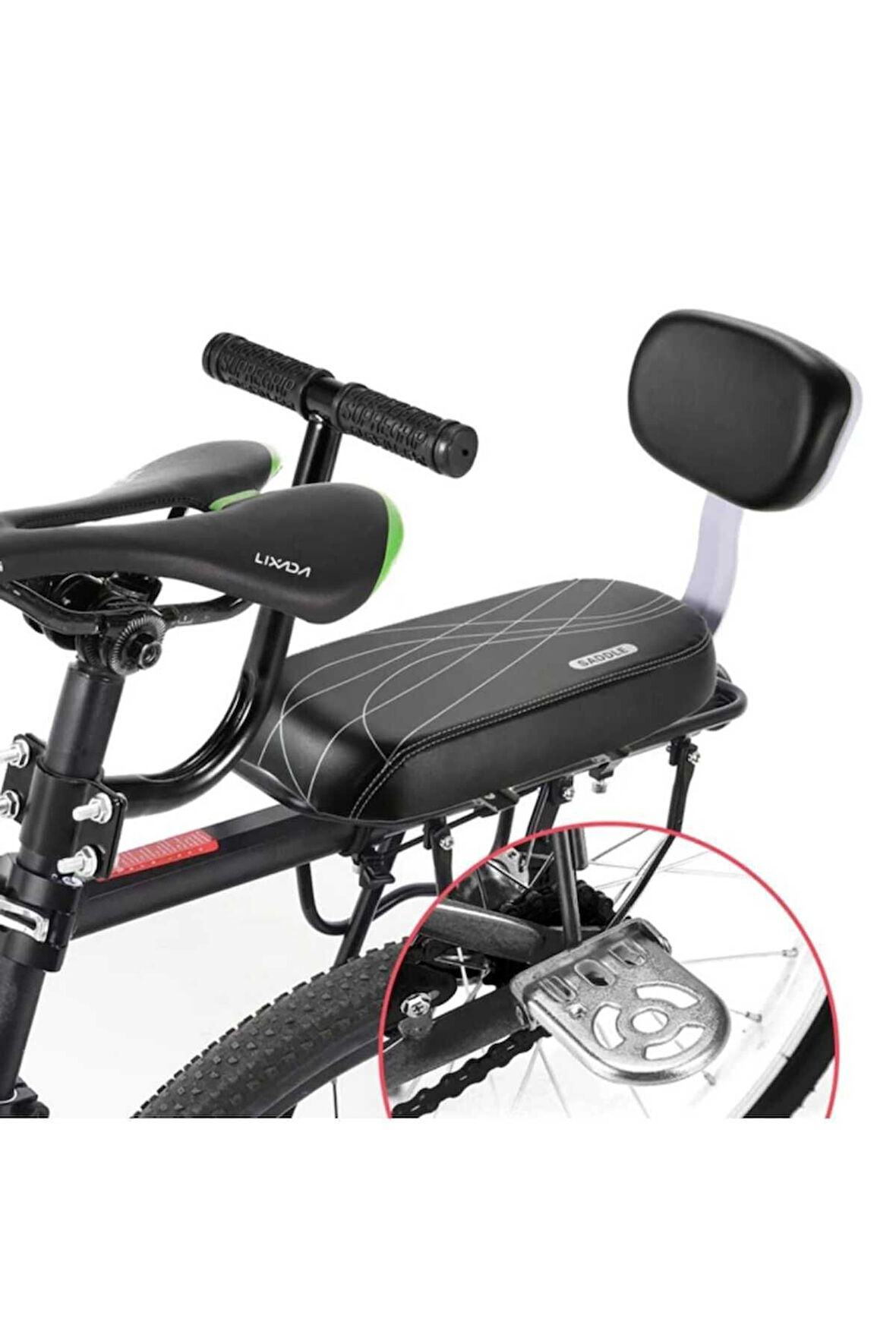 Sarissa Bisiklet Arka Bagaj Üstü Çocuk Koltuğu Sırt Dayamalı (Basamaklı - Gidonlu) Bagaj Koltuğu