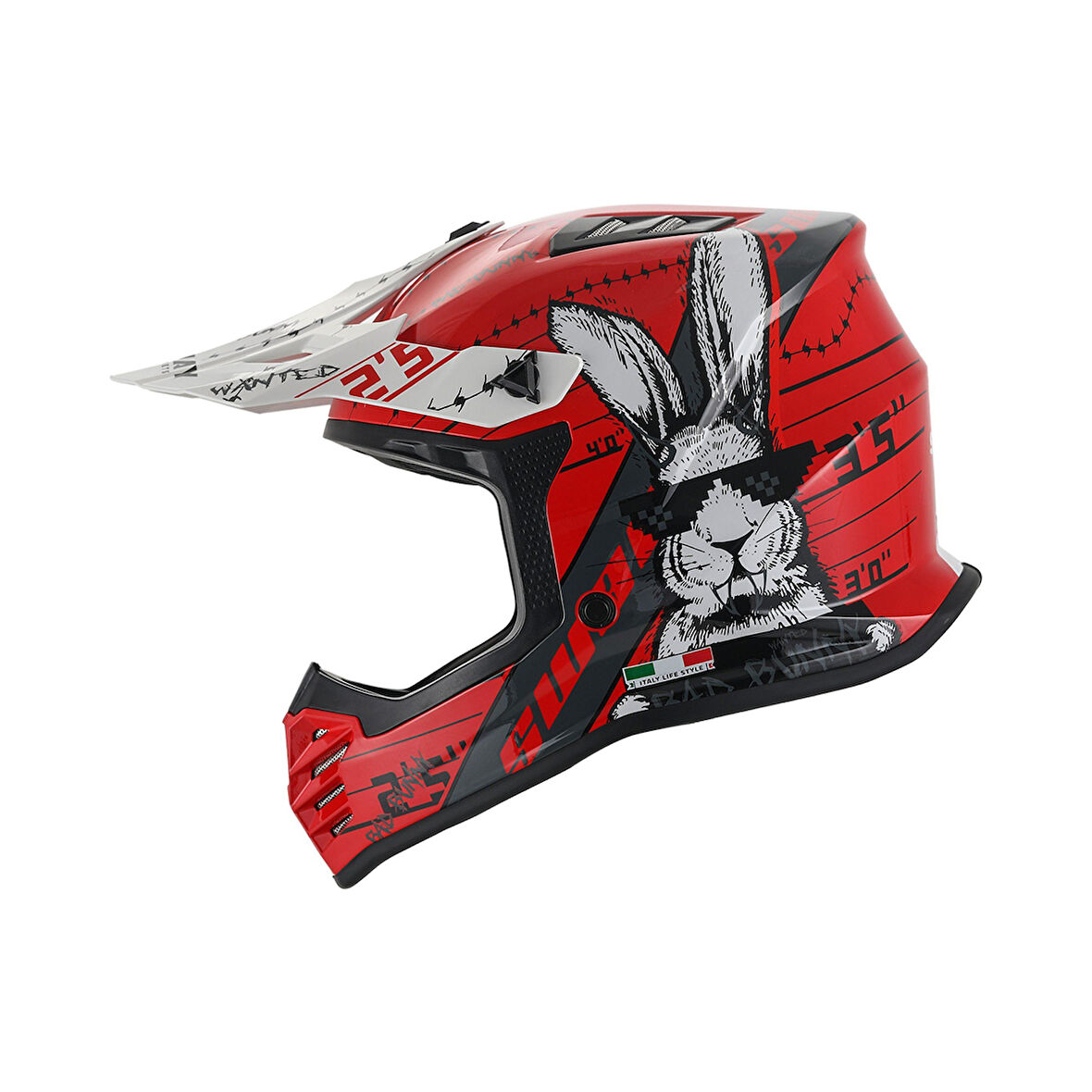 SWAY 618 Bunny Çocuk Cross Kaskı Bisiklet Motosiklet Enduro Kask L Beden Siyah Kırmızı Çocuk Kaskı