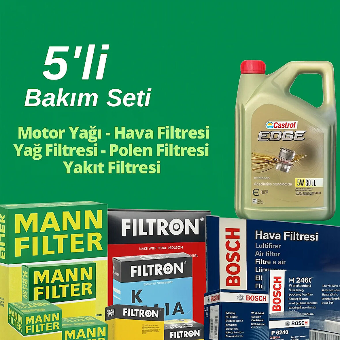 Filtron Citroen C3 Picasso 1.6 Hdi Castrol Edge 4 LT Filtre Bakım Seti 2009-2013 4NP 5 Li