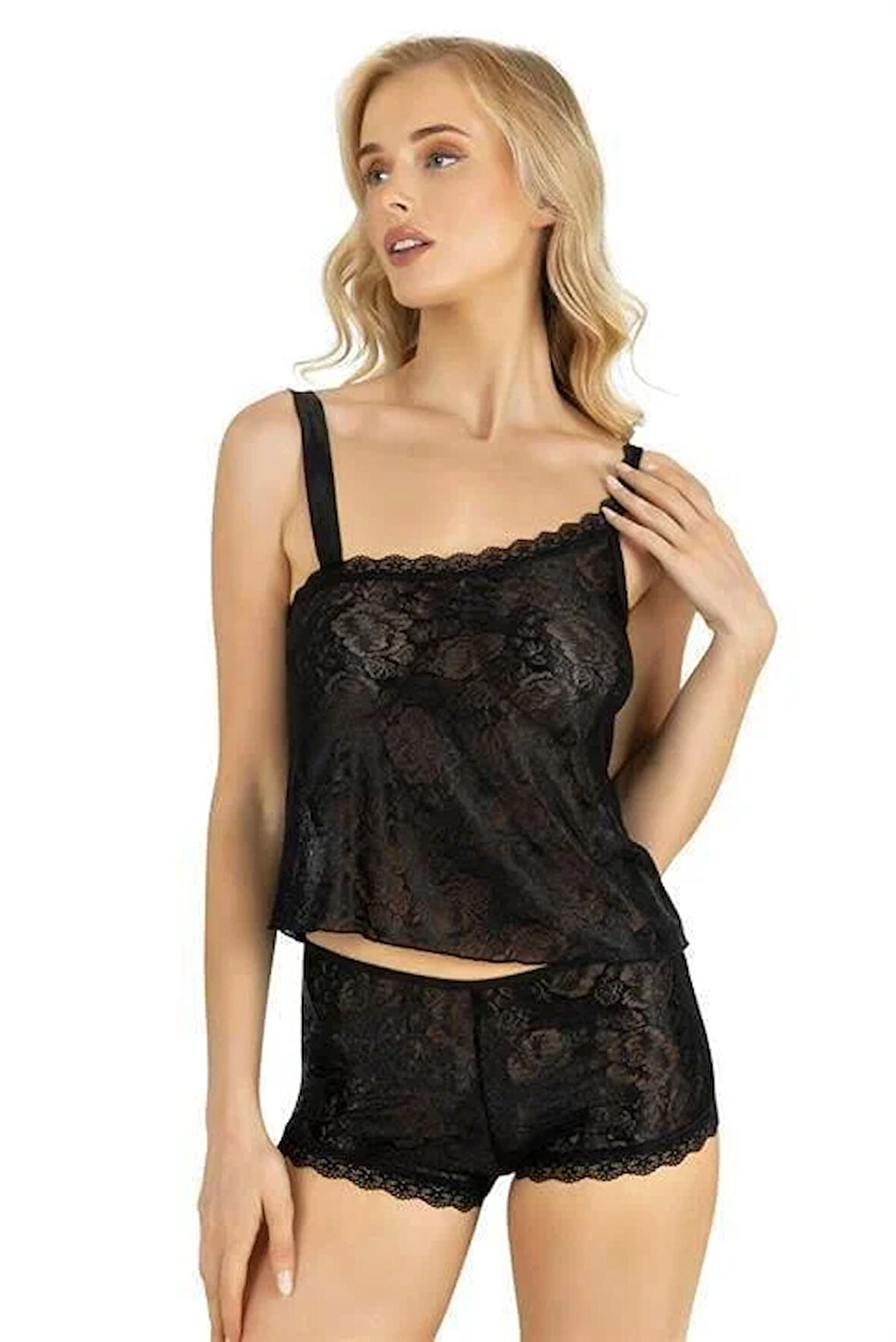 Aria's Closet Siyah Saten Şort Takımı 9220