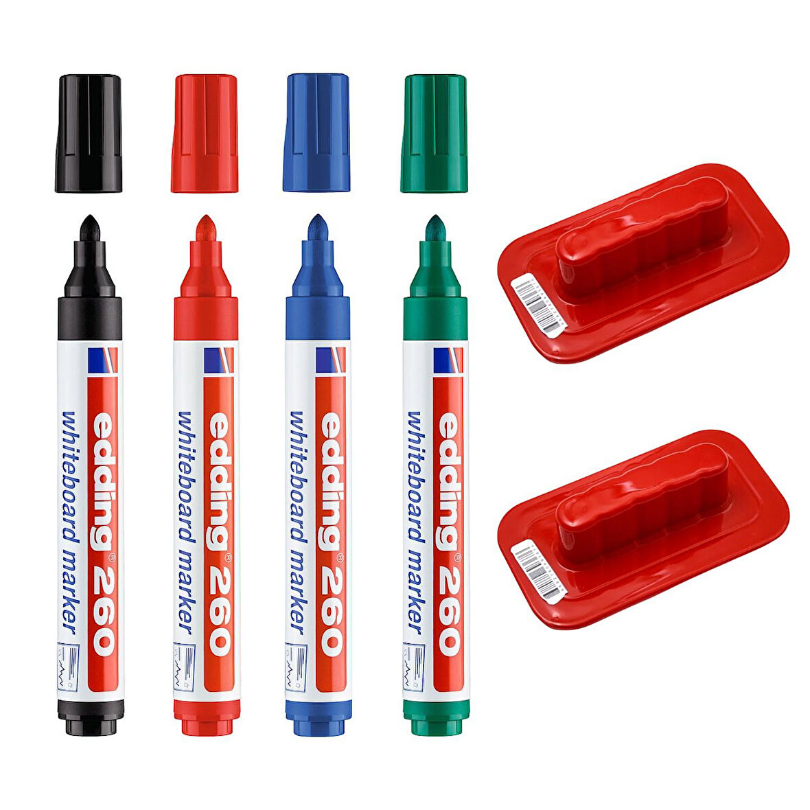 Edding 260 Beyaz Yazı Tahtası Kalemi 4 Renk + Tahta Silgisi 2 Adet