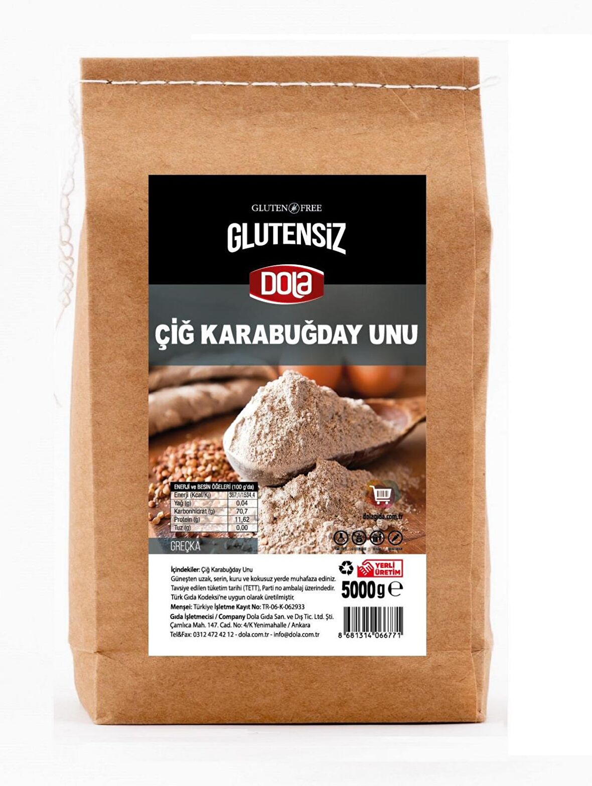 Dola Glutensiz Çiğ Karabuğday Unu 5 kg