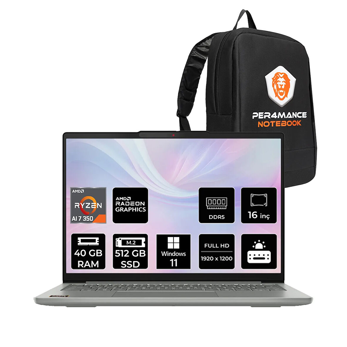 Lenovo IdeaPad Slim 5 Ryzen AI 7 350 40GB DDR5 512GB SSD 16" WUXGA W11H Dizüstü Bilgisayar & Çanta