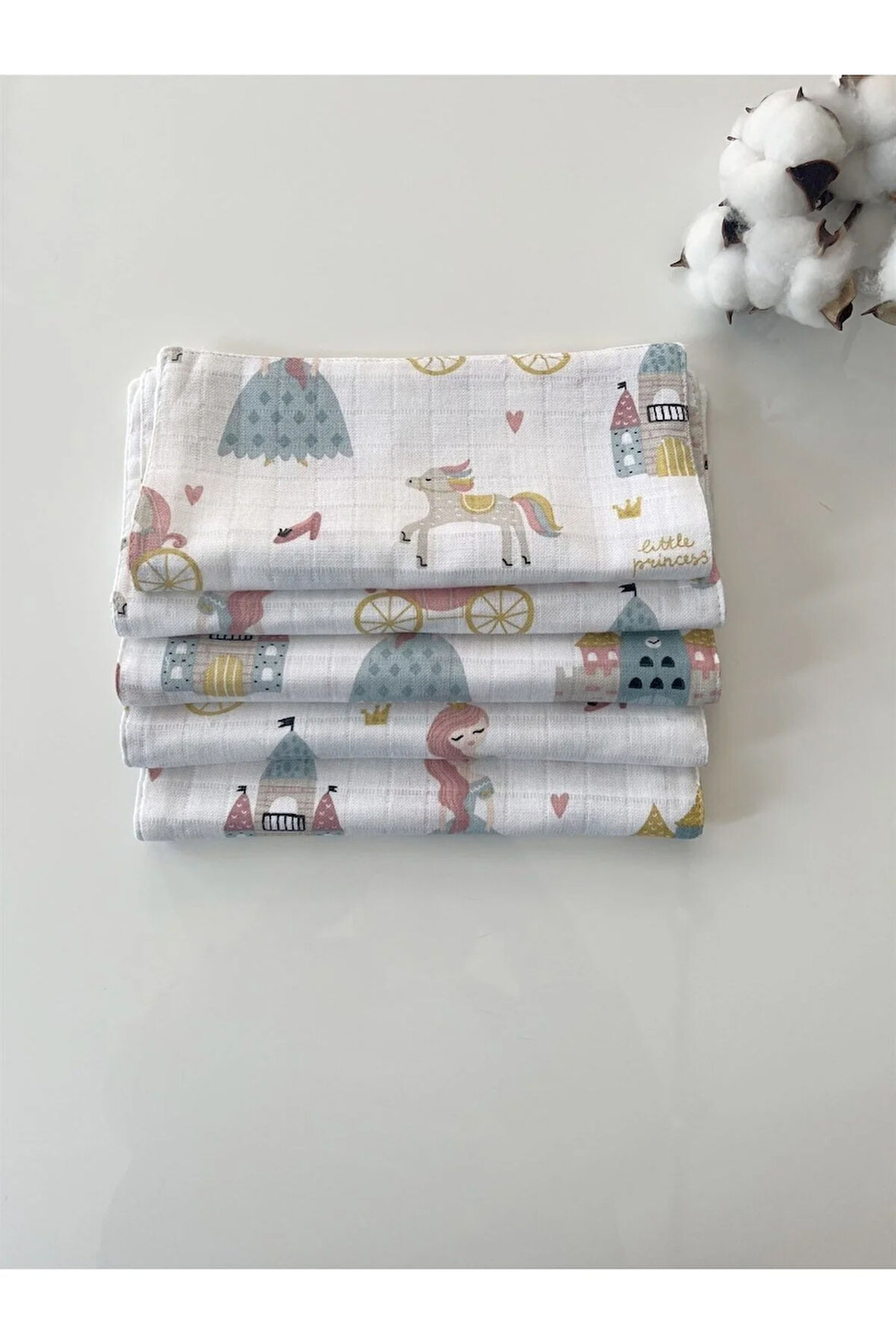 Prenses 5 Adet %100 Pamuk Çift Katlı Müslin Kumaş Omuz Örtüsü Ağız Mendili Sırt Mendili
