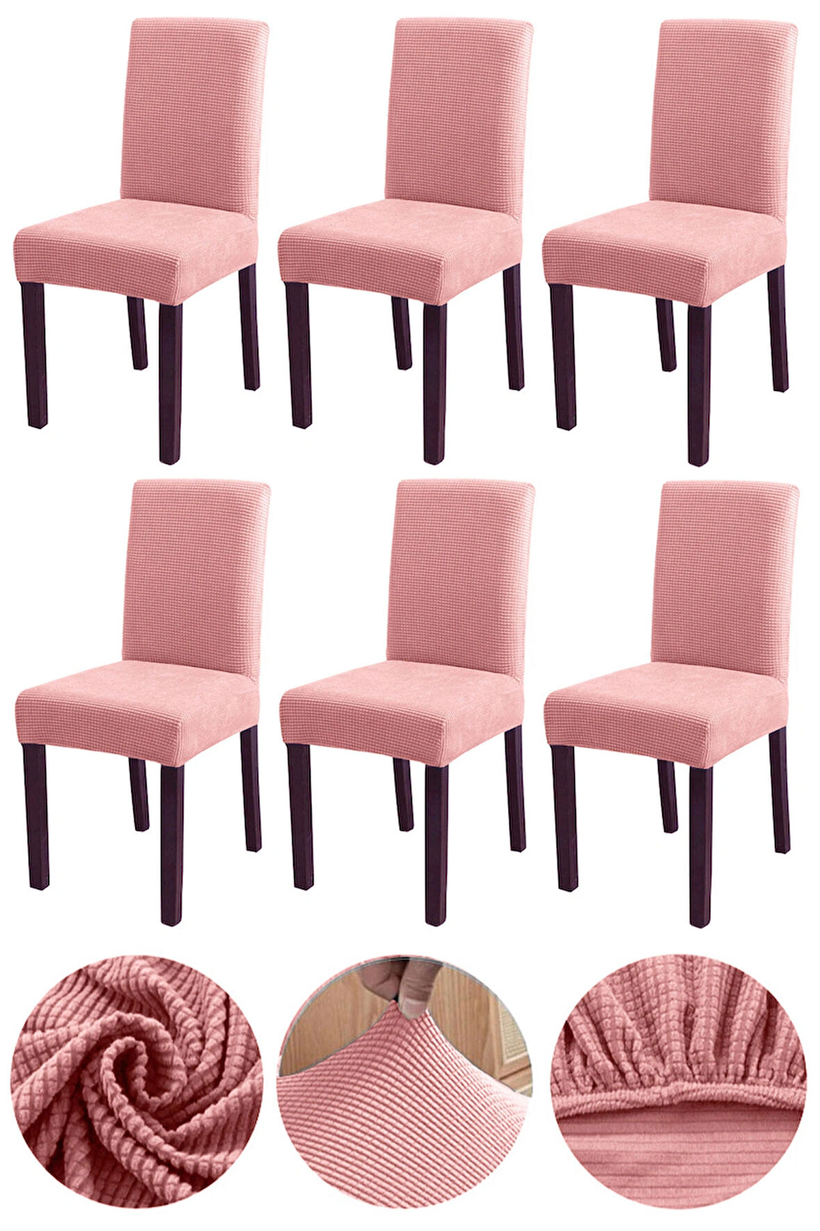 Bambu Nano Kumaş Likralı Yıkanabilir 6'lı Sandalye Kılıfı Lastikli Sandalye Örtüsü (6ADET) - SOMON 