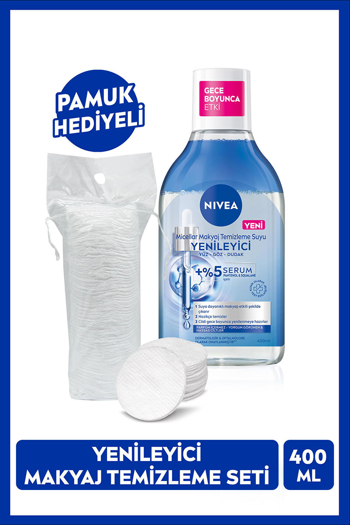 Nivea Yenileyici Micellar Makyaj Temizleme Suyu 400ml, Serum Içerikli, Yorgun Ciltler, Pamuk Hediyeli