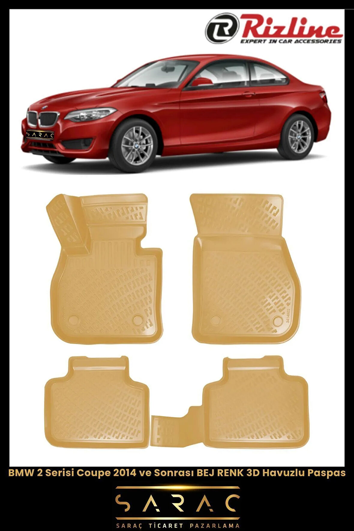 Rizline BMW 2 Serisi Coupe 2016 Model BEJ 3D Havuzlu Paspas