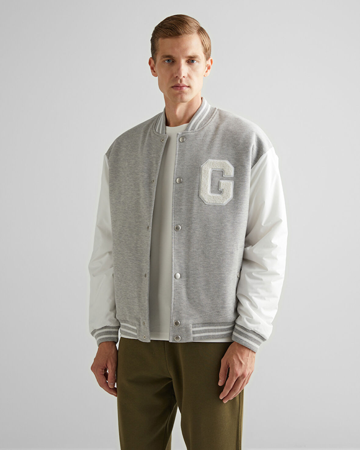 GANT Erkek Gri Relaxed Fit Hakim Yaka Logolu Bomber Ceket