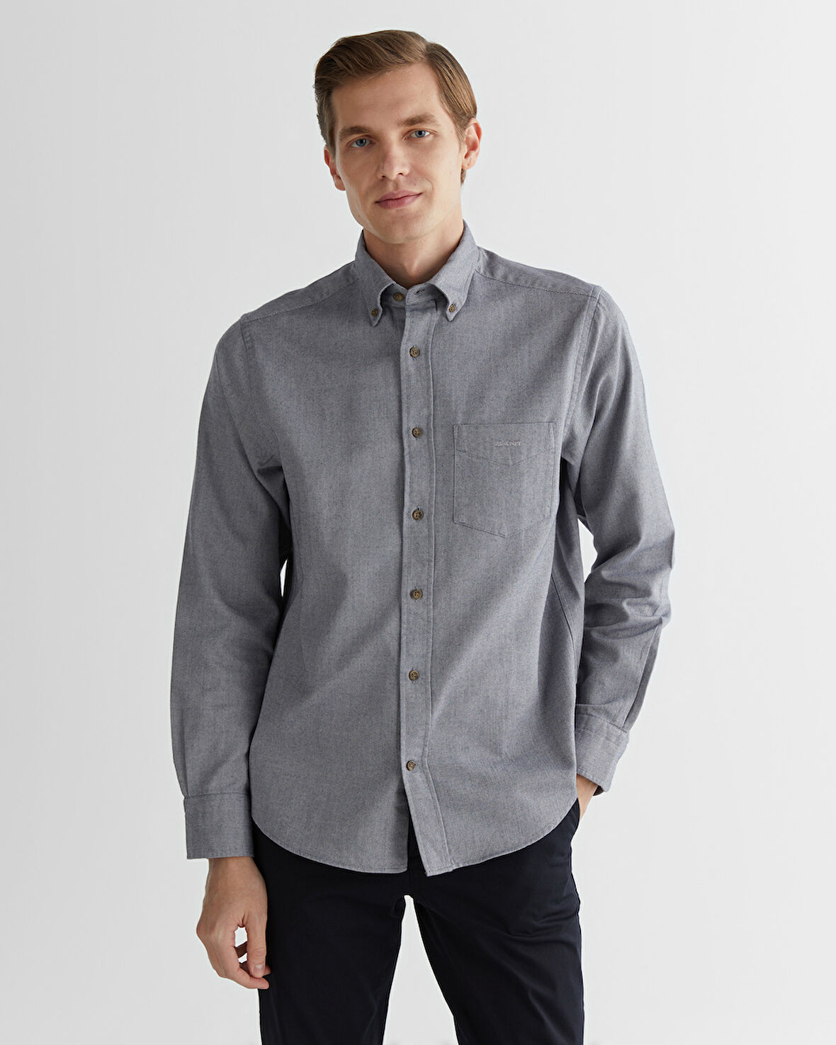 GANT Erkek Gri Regular Fit Düğmeli Yaka Gömlek