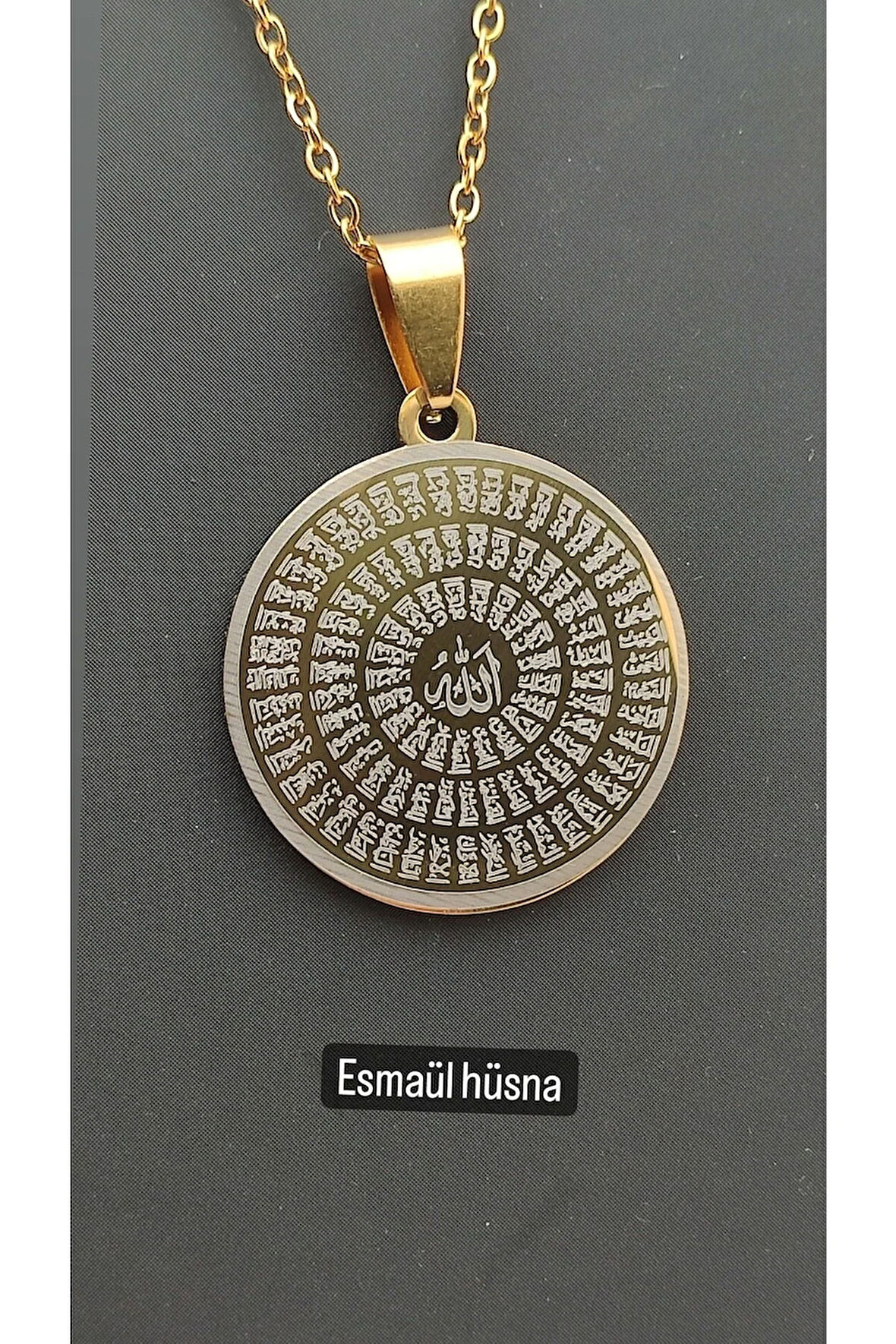 Esmaül-hüsna Hilye-i Şerif Gold Rengi Çelik Kolye