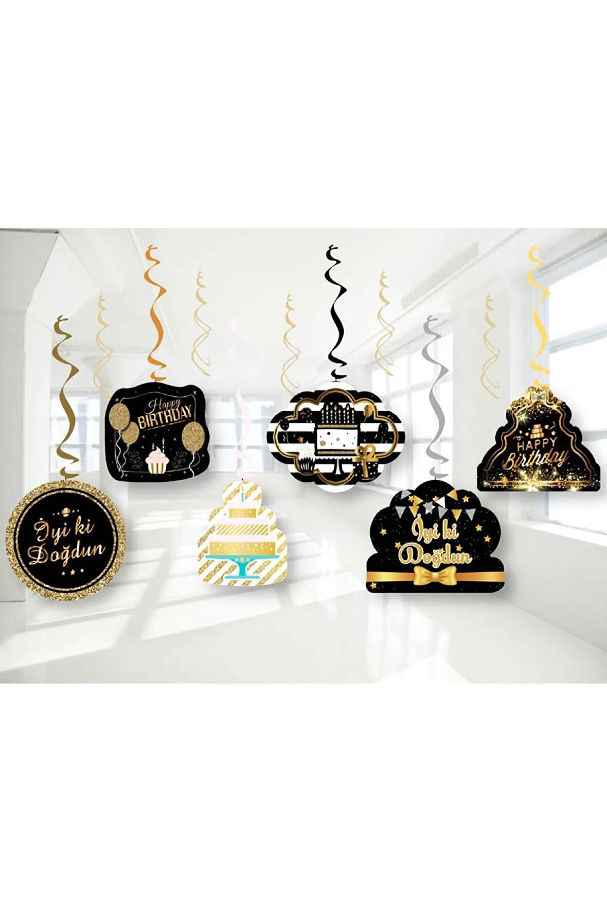 Tavan Süs 6'lı İyi ki Doğdun Siyah Gold