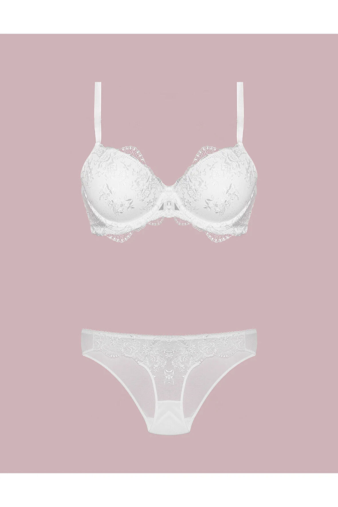 Kadın Kaplı Dantelli Desteksiz Sütyen & Külot İç Çamaşır Takım L.N0.U11.RT.01.B.R1.A24