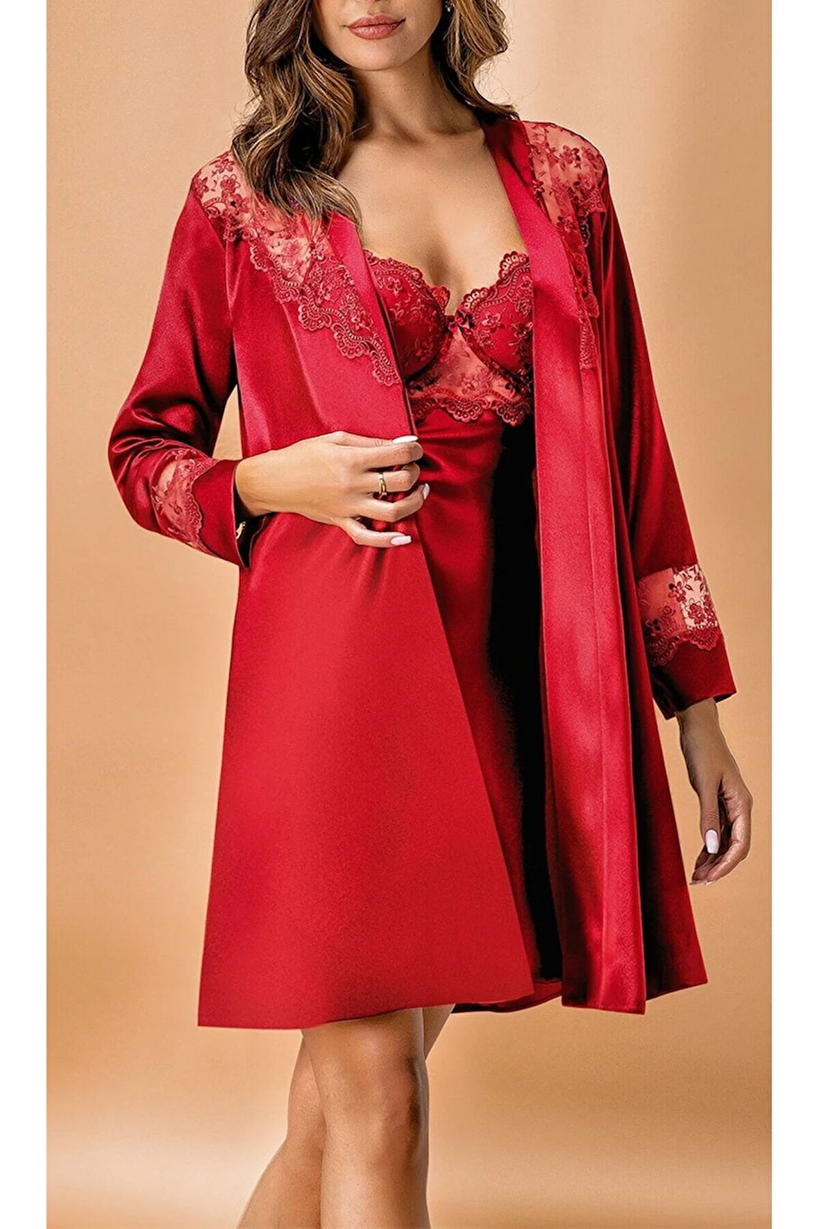 Kadın Saten Kimono & Gecelik İkili Takım L.N0.U1.RT.22