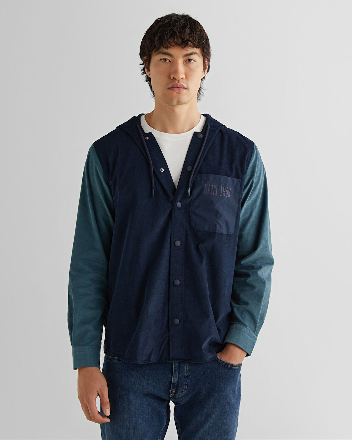 GANT Erkek Lacivert Oversize Fit Kapüşonlu Logolu Gömlek