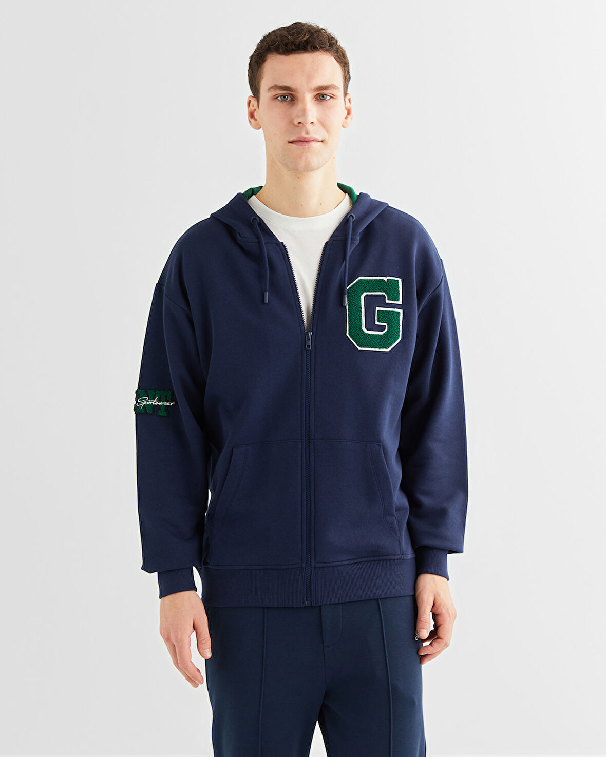 GANT Erkek Lacivert Relaxed Fit Kapüşonlu Logolu Sweatshirt