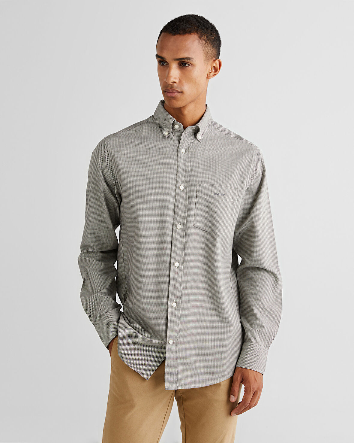 GANT Erkek Gri Regular Fit Düğmeli Yaka Kareli Gömlek