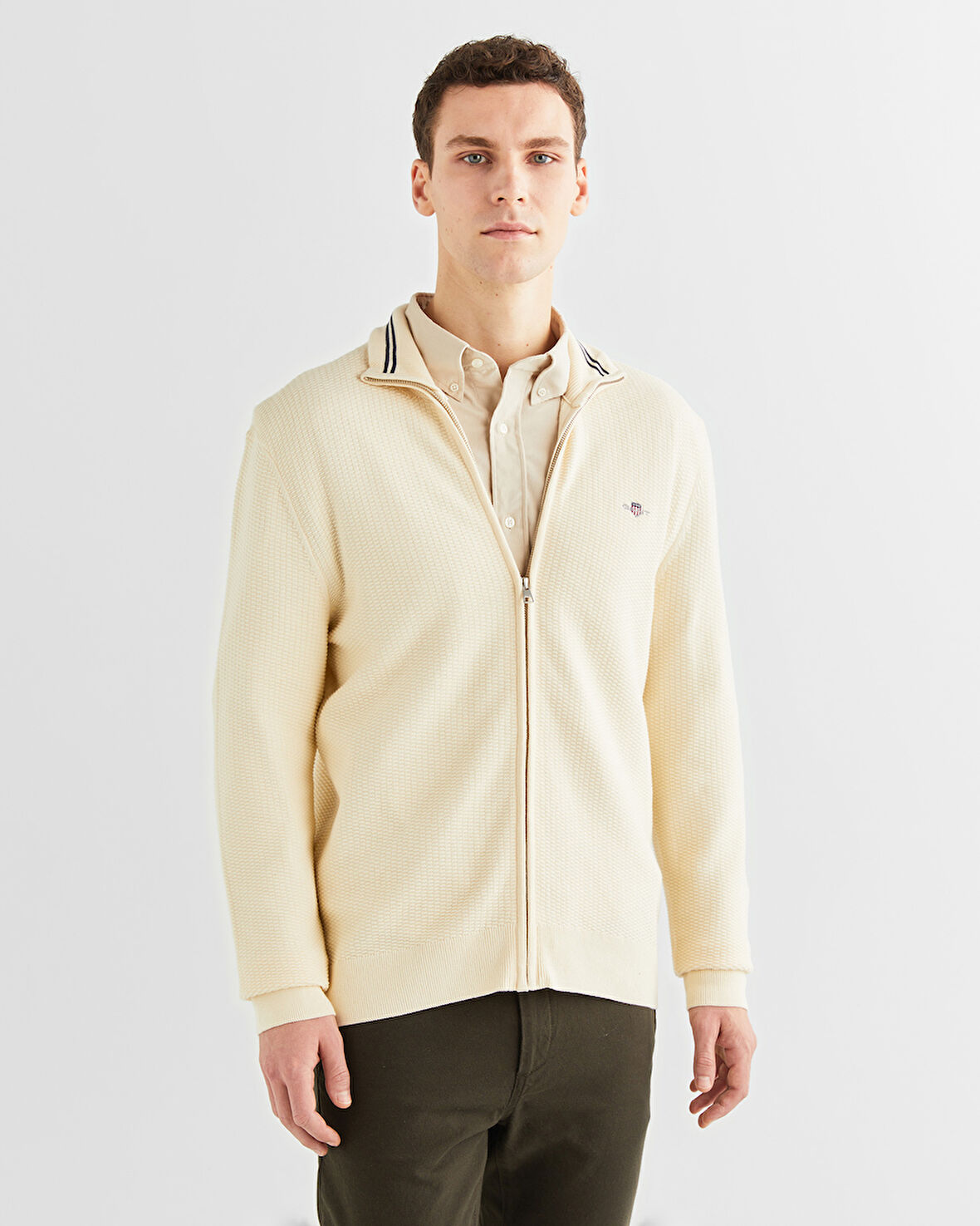 GANT Erkek Krem Regular Fit Fermuarlı Hırka