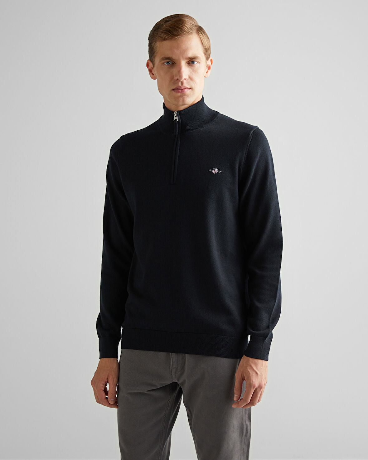 GANT Erkek Siyah Regular Fit Yarım Fermuarlı Kazak