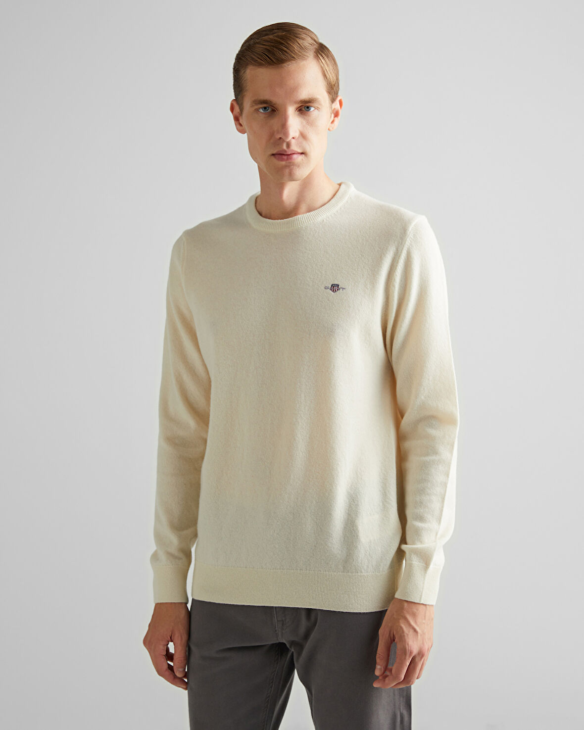 GANT Erkek Krem Regular Fit Bisiklet Yaka Yün Kazak