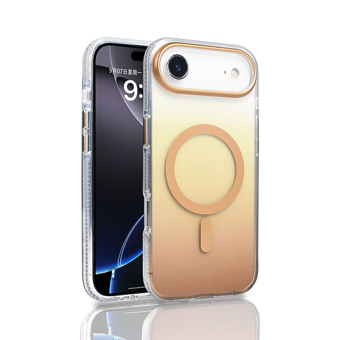 iPhone 17 Air Kılıf Kablosuz Şarj Özellikli Şeffaf Transparan Renk Geçişli Toros Kapak